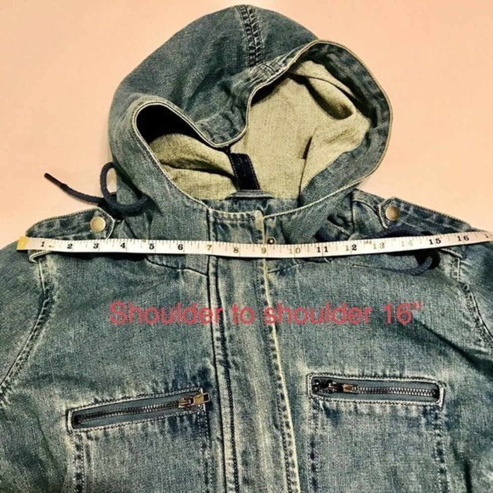 Ellos Women's Hooded‎ Anorak Denim Jacket - 12, Medium Stonewash - Picture 9 of 12